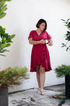 Flutter Sleeves Wrap Dress - (Plum Red)