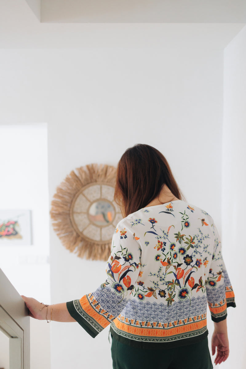 Self-Tie Printed Top (Emerald)