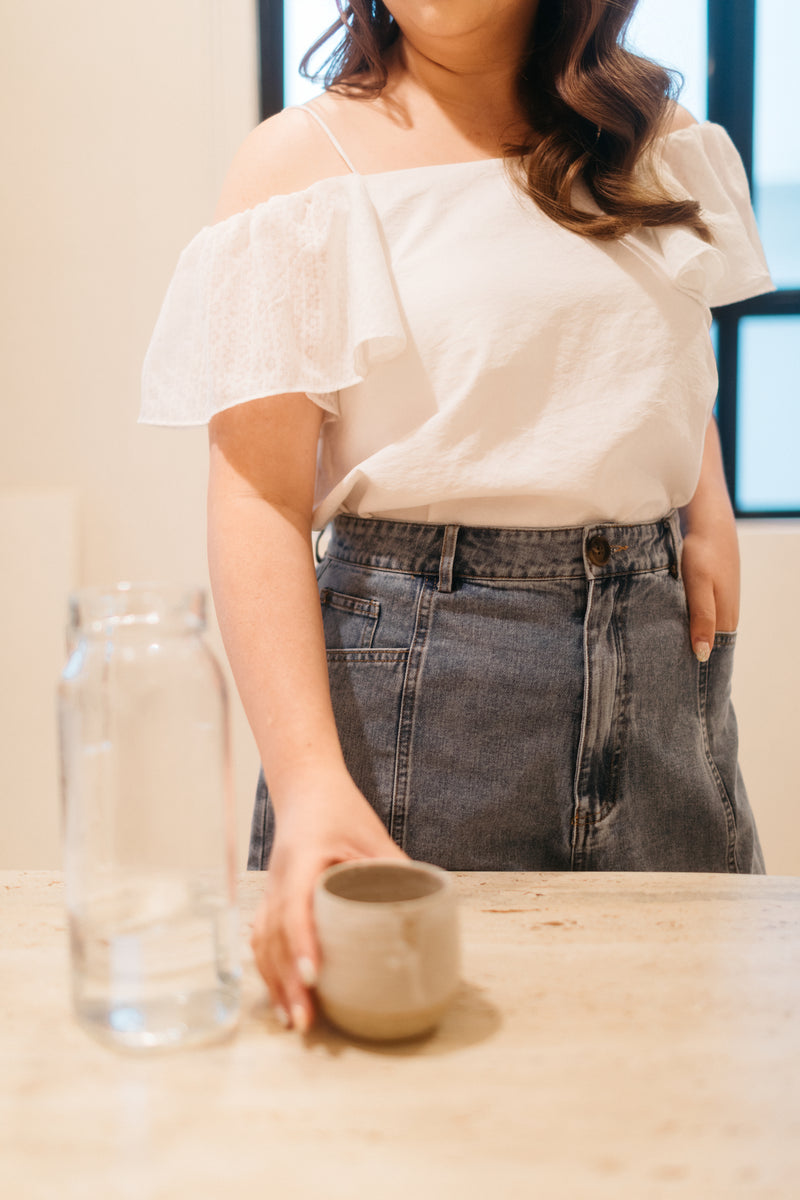 Panel Denim High Waisted Shorts (Light Wash)