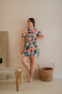 Flutter Halter Romper (Black Florals)