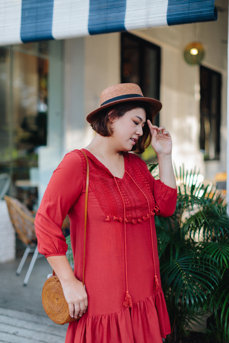 Crochet-Tassels Textured Dress (Burnt Orange)
