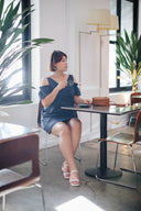 Double-Strap Cold Shoulder Island Dress (Navy)