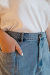 Panel Denim High Waisted Shorts (Light Wash)