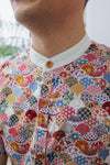 (MEN) Mandarin Collar with Wooden Button Shirt  (Oriental Jap Rabbit)