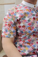 (MEN) Mandarin Collar with Wooden Button Shirt  (Oriental Jap Rabbit)