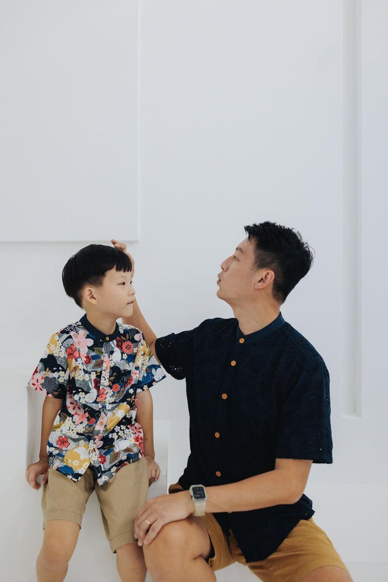 (BOY) Mandarin Collar with Wooden Button Shirt  (édition limitée print - Lunar Rabbit)