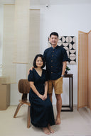 Embroidery Eyelet Scallop Hem Midi Dress (Navy)