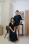 Embroidery Eyelet Scallop Hem Midi Dress (Navy)