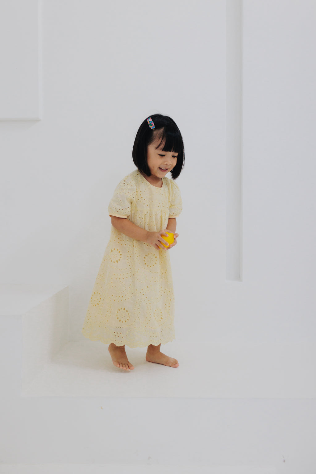 (GIRL) Eyelet Scallop Hem Dress (Sunshine)