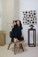 (GIRL) Eyelet Scallop Hem Dress (Navy)