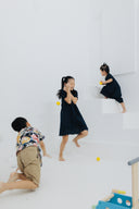 (GIRL) Eyelet Scallop Hem Dress (Navy)