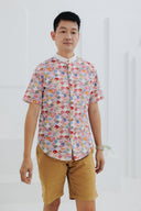 (MEN) Mandarin Collar with Wooden Button Shirt  (Oriental Jap Rabbit)