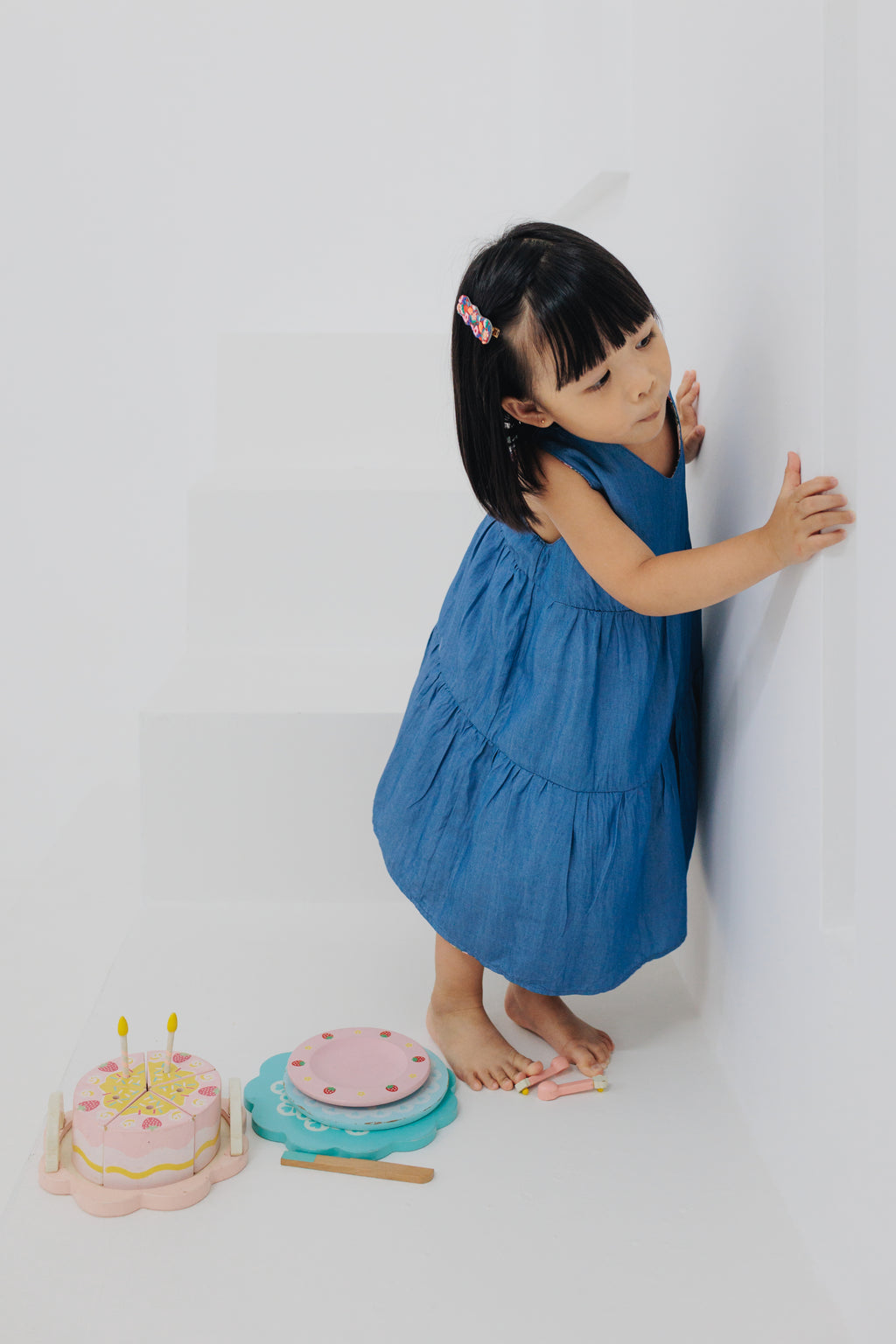 (GIRL) 4-ways REVERSIBLE Tier Dress (Oriental Jap Rabbit & Denim Blue)