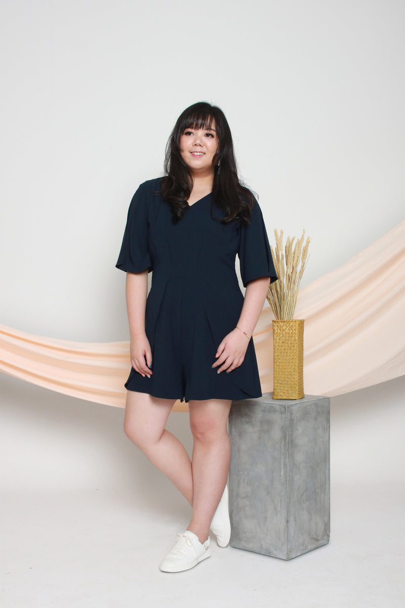 Slit Sleeves Romper (Navy), One-Piece - 1214 Alley