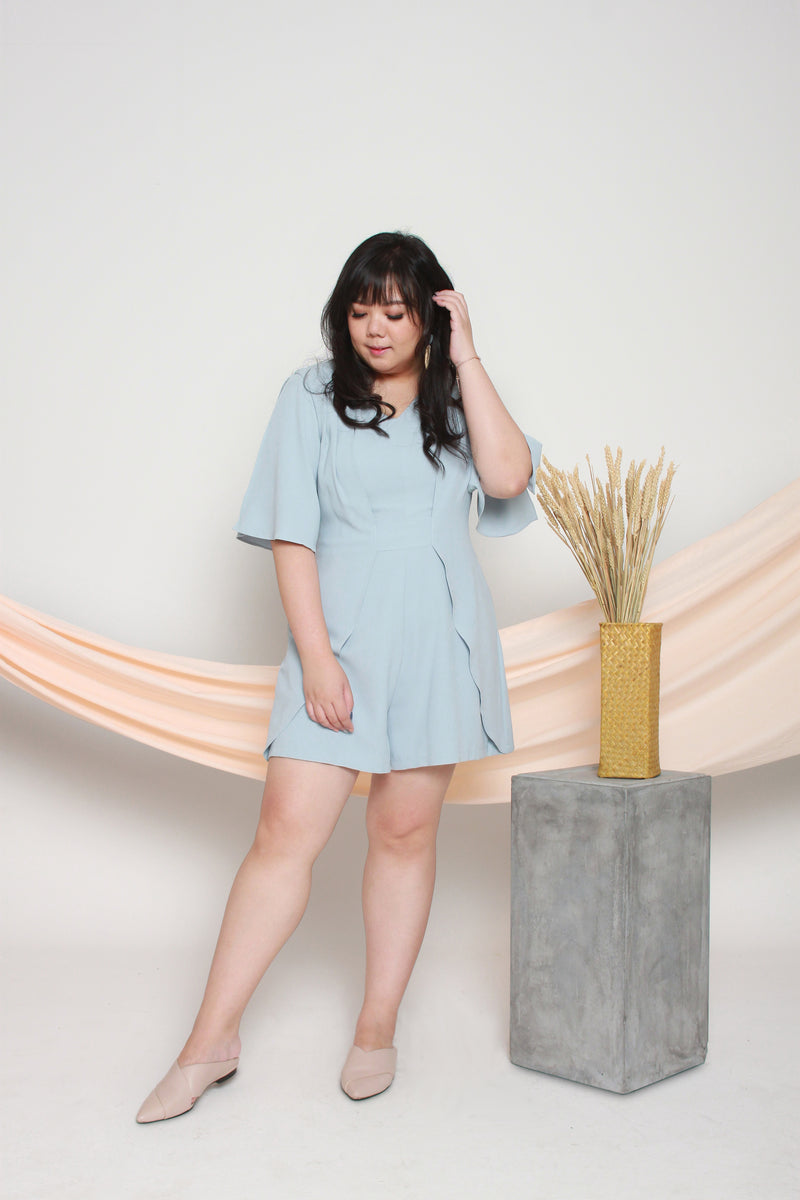 Slit Sleeves Romper (Pastel Blue), One-Piece - 1214 Alley