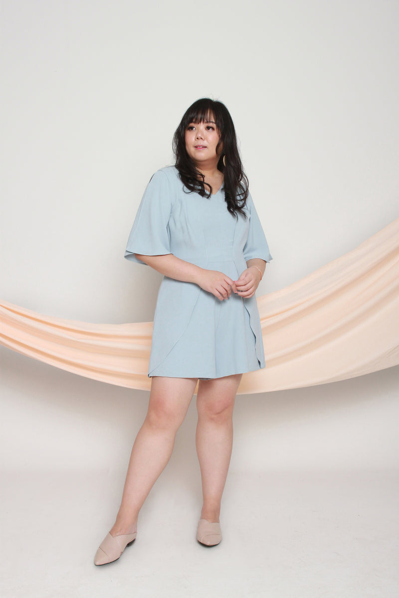 Slit Sleeves Romper (Pastel Blue), One-Piece - 1214 Alley