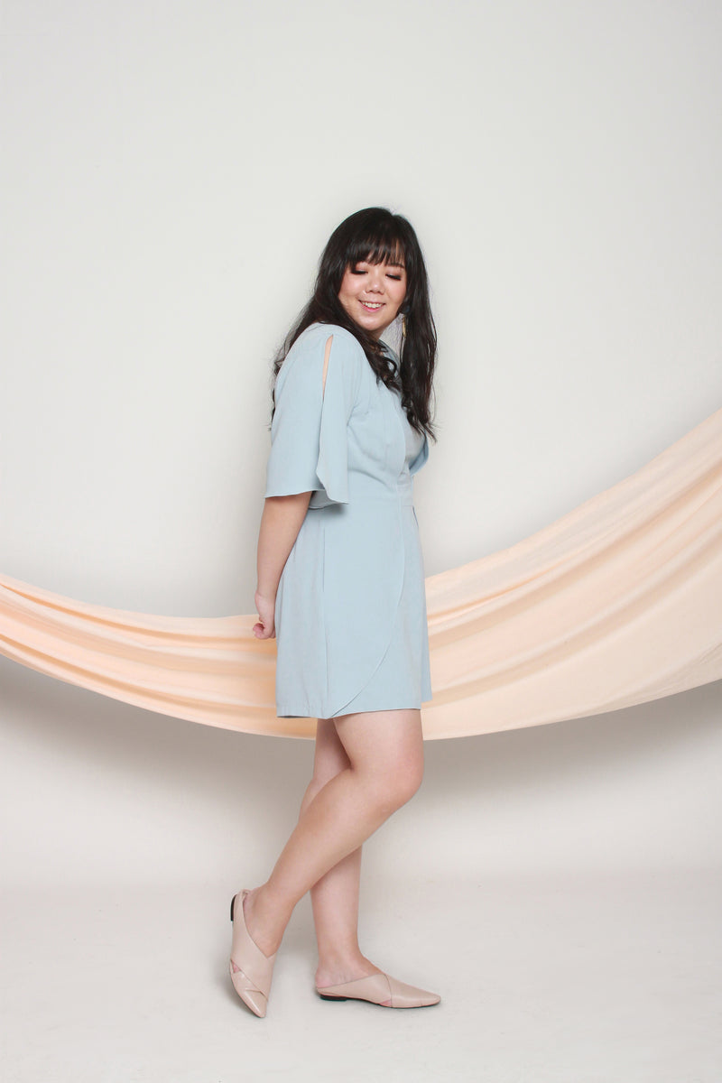 Slit Sleeves Romper (Pastel Blue), One-Piece - 1214 Alley