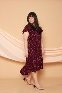 Asymmetrical Frills Midi Dress (Maroon), Dress - 1214 Alley