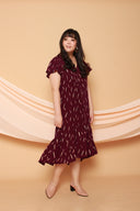 Asymmetrical Frills Midi Dress (Maroon), Dress - 1214 Alley