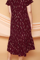 Asymmetrical Frills Midi Dress (Maroon), Dress - 1214 Alley