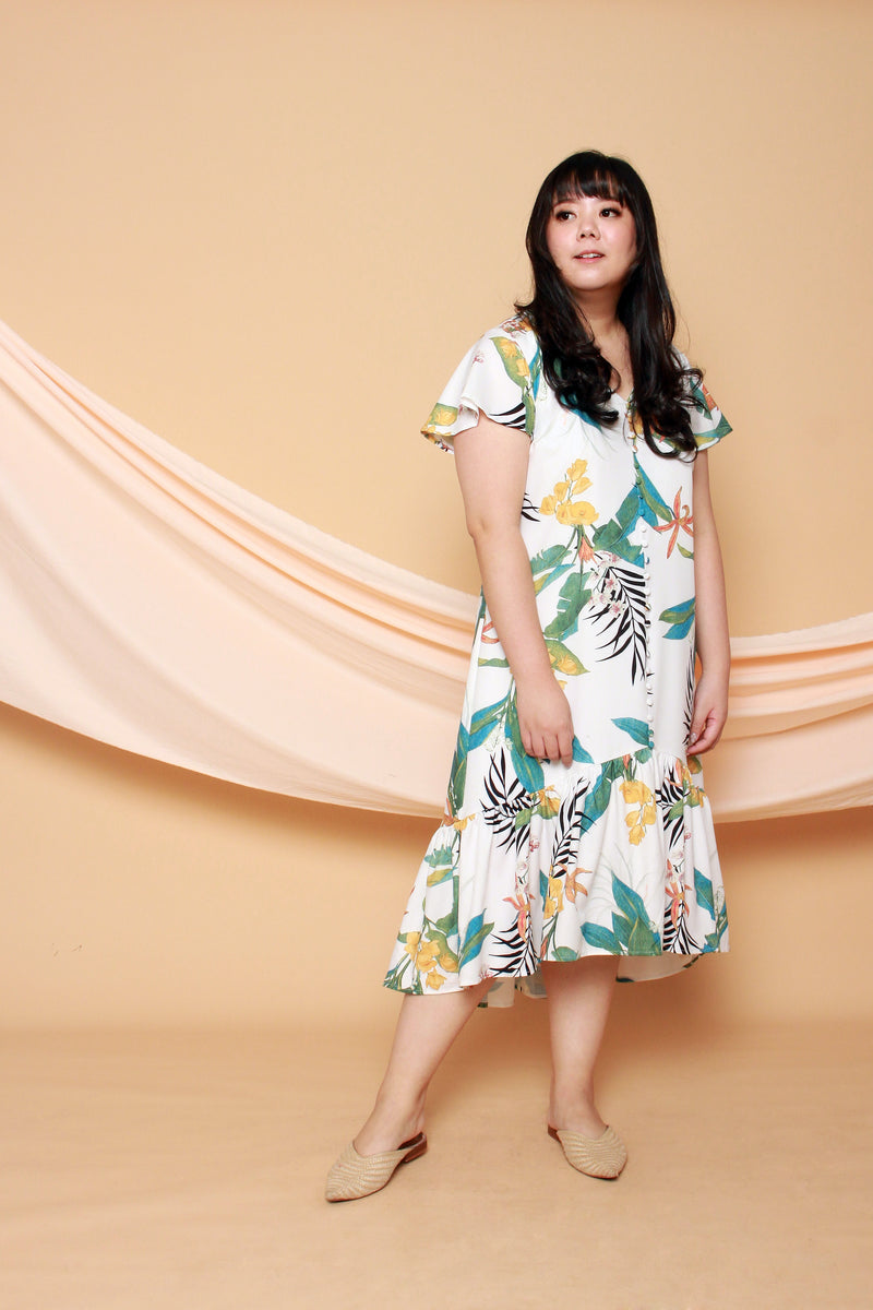 Asymmetrical Frills Midi Dress (White), Dress - 1214 Alley