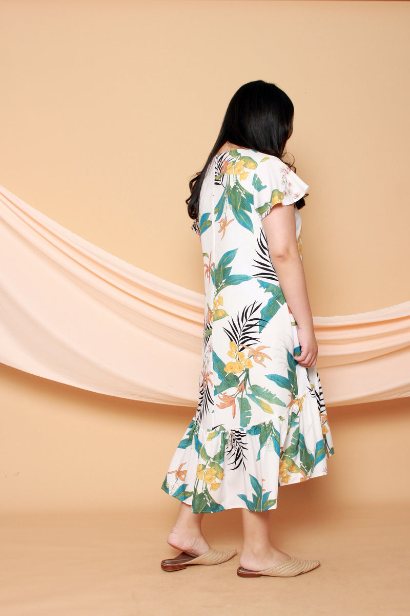 Asymmetrical Frills Midi Dress (White), Dress - 1214 Alley