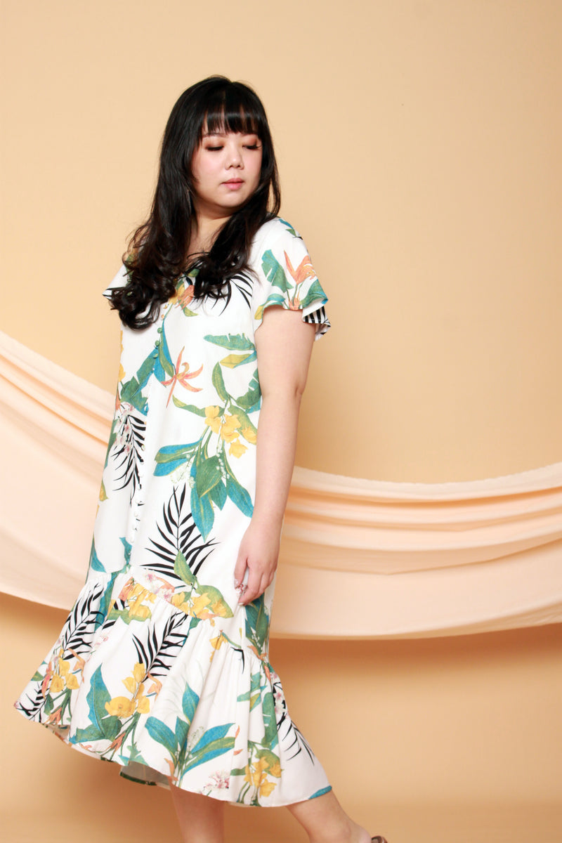 Asymmetrical Frills Midi Dress (White), Dress - 1214 Alley