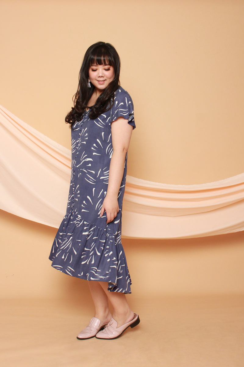 Asymmetrical Frills Midi Dress (Blue), Dress - 1214 Alley