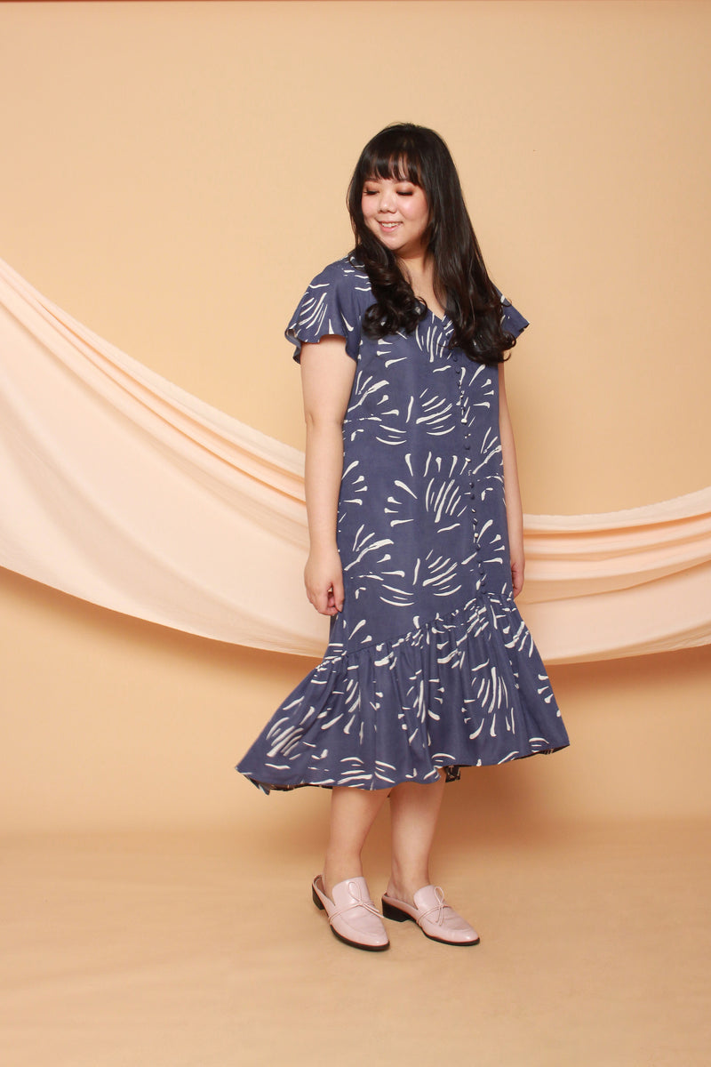 Asymmetrical Frills Midi Dress (Blue), Dress - 1214 Alley