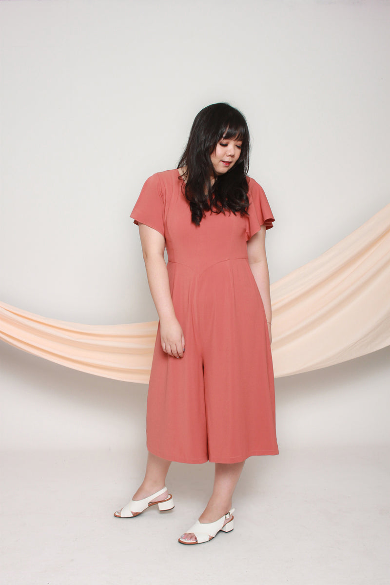 Flutter Sleeves Midi Jumpsuit (Rust), One-Piece - 1214 Alley