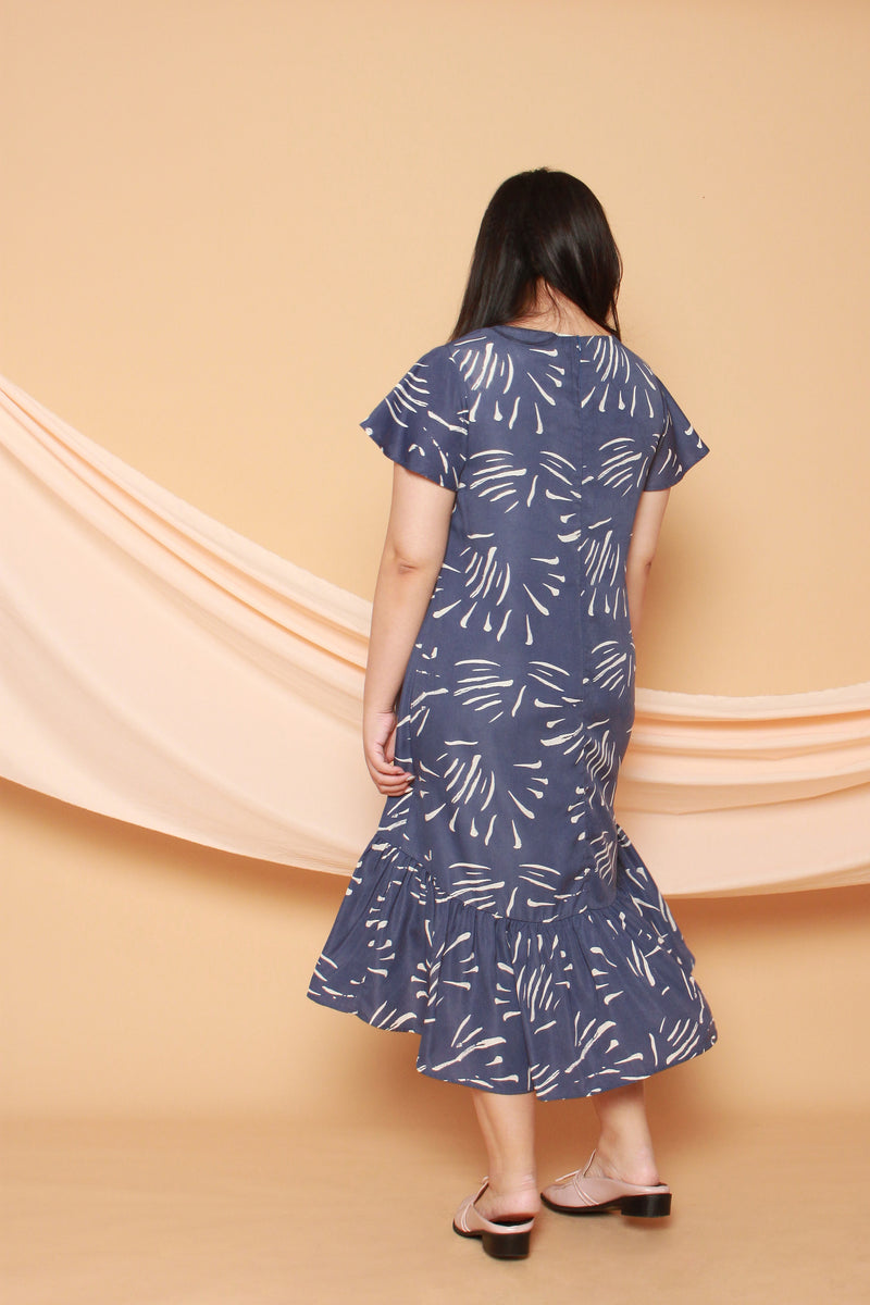Asymmetrical Frills Midi Dress (Blue), Dress - 1214 Alley