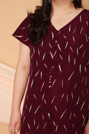 Asymmetrical Frills Midi Dress (Maroon), Dress - 1214 Alley