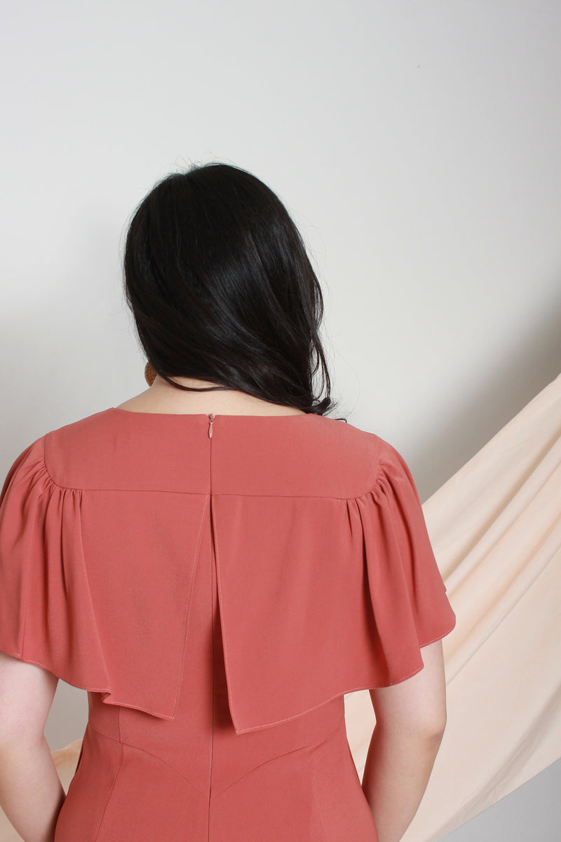 Flutter Sleeves Midi Jumpsuit (Rust), One-Piece - 1214 Alley
