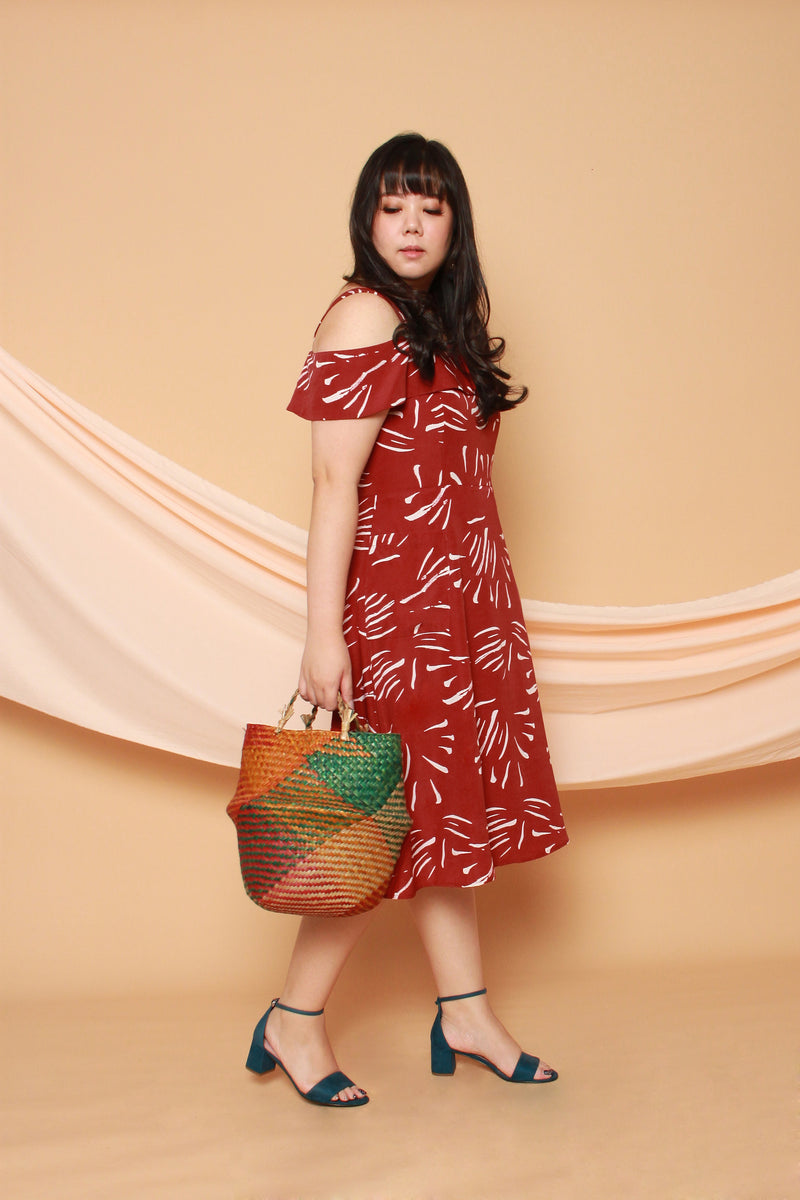 Emily Cold Shoulder Midi Dress (Burnt Orange), Dress - 1214 Alley