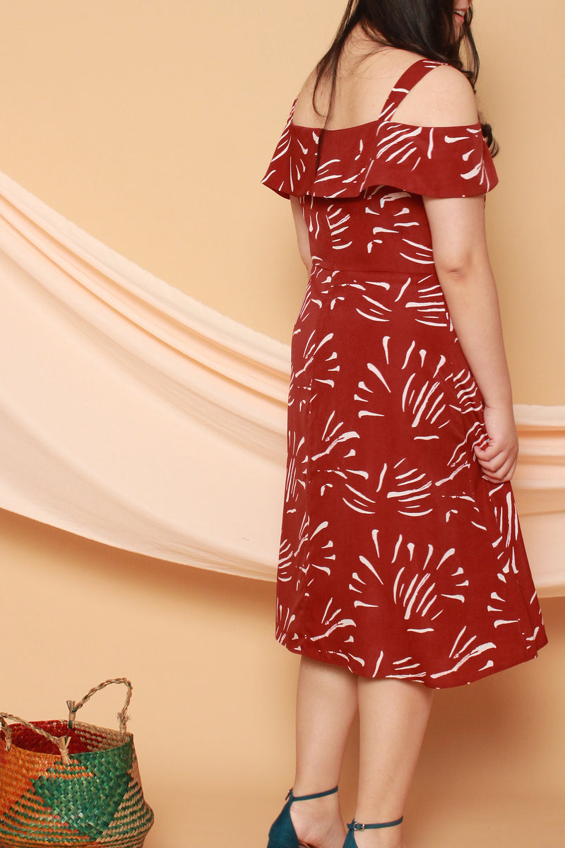 Emily Cold Shoulder Midi Dress (Burnt Orange), Dress - 1214 Alley