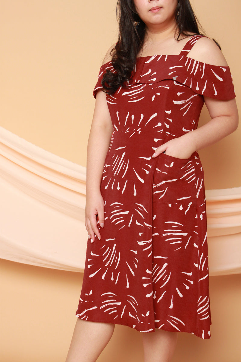 Emily Cold Shoulder Midi Dress (Burnt Orange), Dress - 1214 Alley