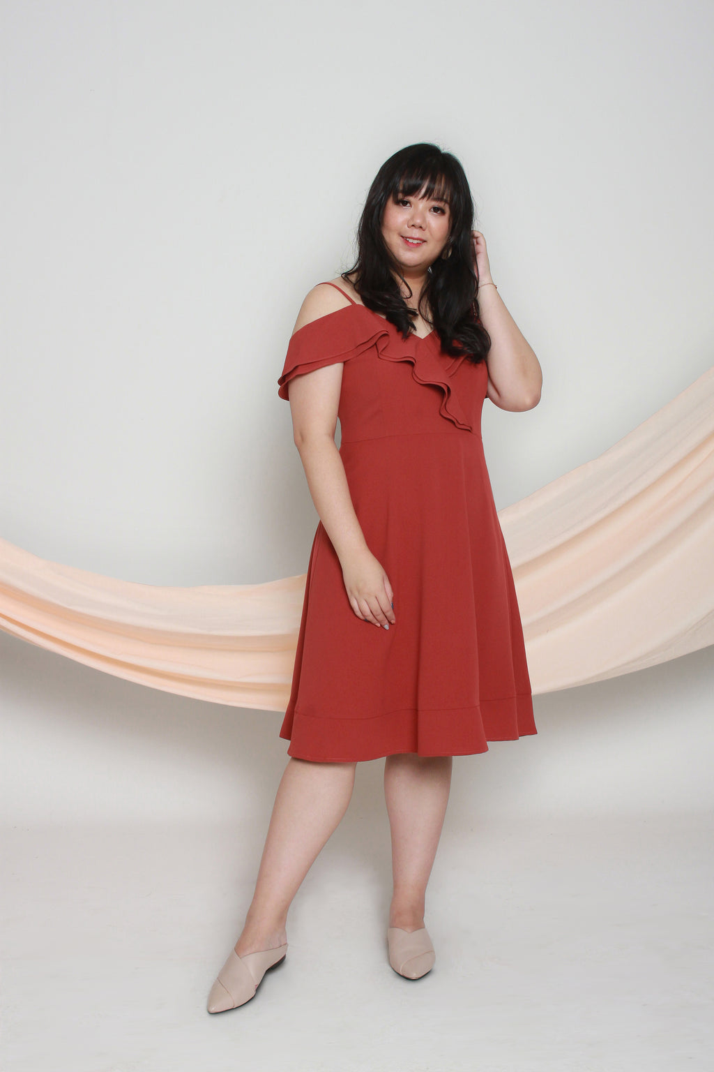 Cold Shoulder Frills Dress (Rust), Dress - 1214 Alley