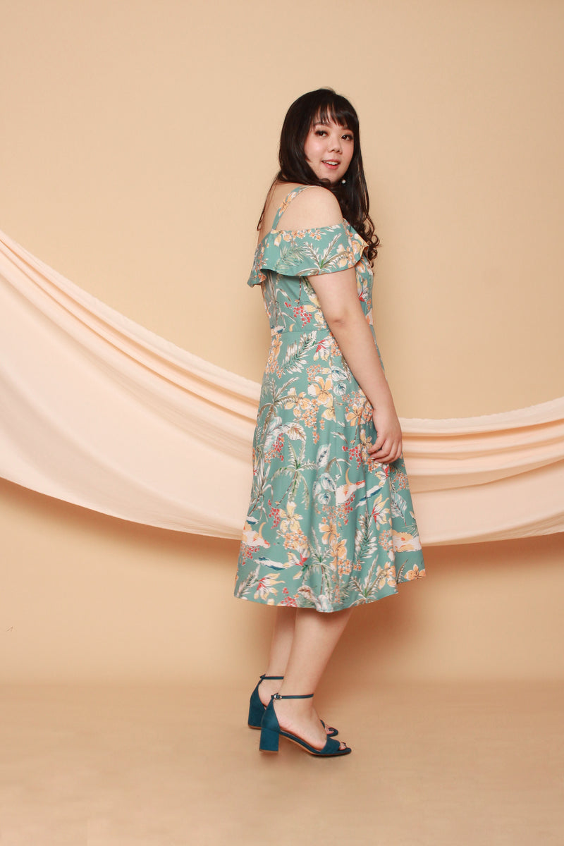 Emily Cold Shoulder Midi Dress (Tropical Mint), Dress - 1214 Alley