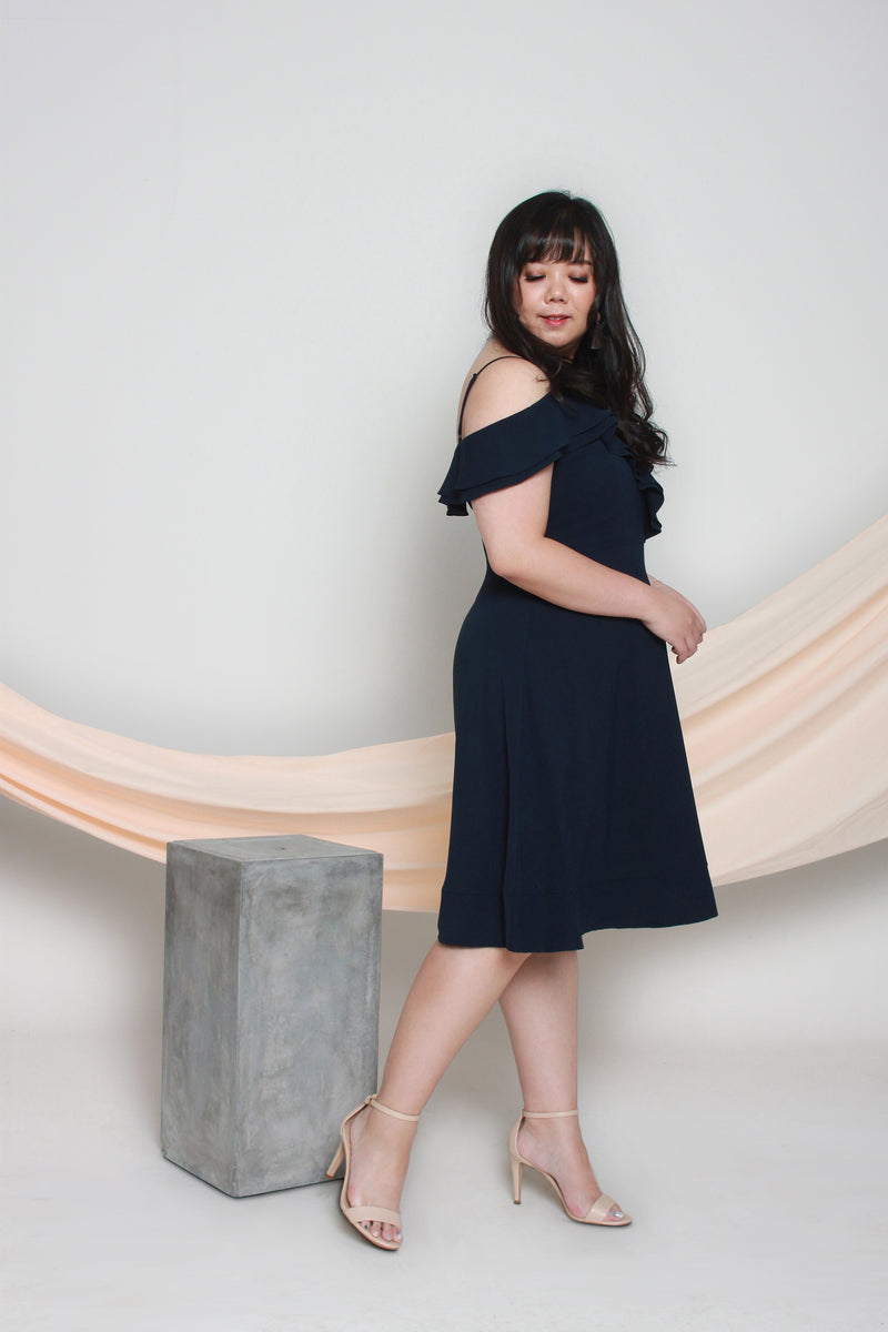 Cold Shoulder Frills Dress (Navy), Dress - 1214 Alley