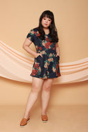 Floral Button Front Romper (Navy Florals), One-Piece - 1214 Alley