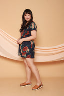 Floral Button Front Romper (Navy Florals), One-Piece - 1214 Alley