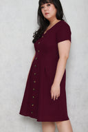 Tortoise Shell Button Dress (Dark Plum), Dress - 1214 Alley