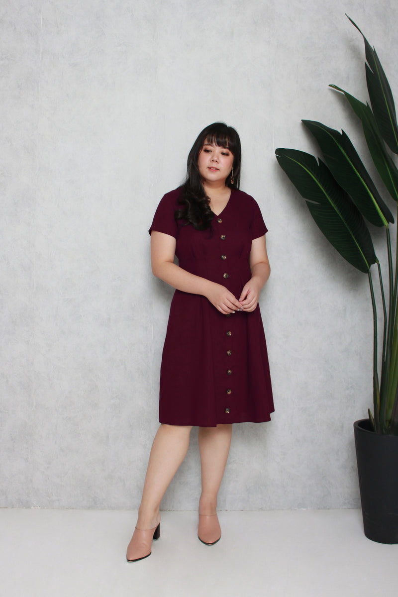 Tortoise Shell Button Dress (Dark Plum), Dress - 1214 Alley