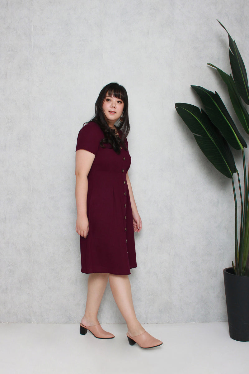 Tortoise Shell Button Dress (Dark Plum), Dress - 1214 Alley