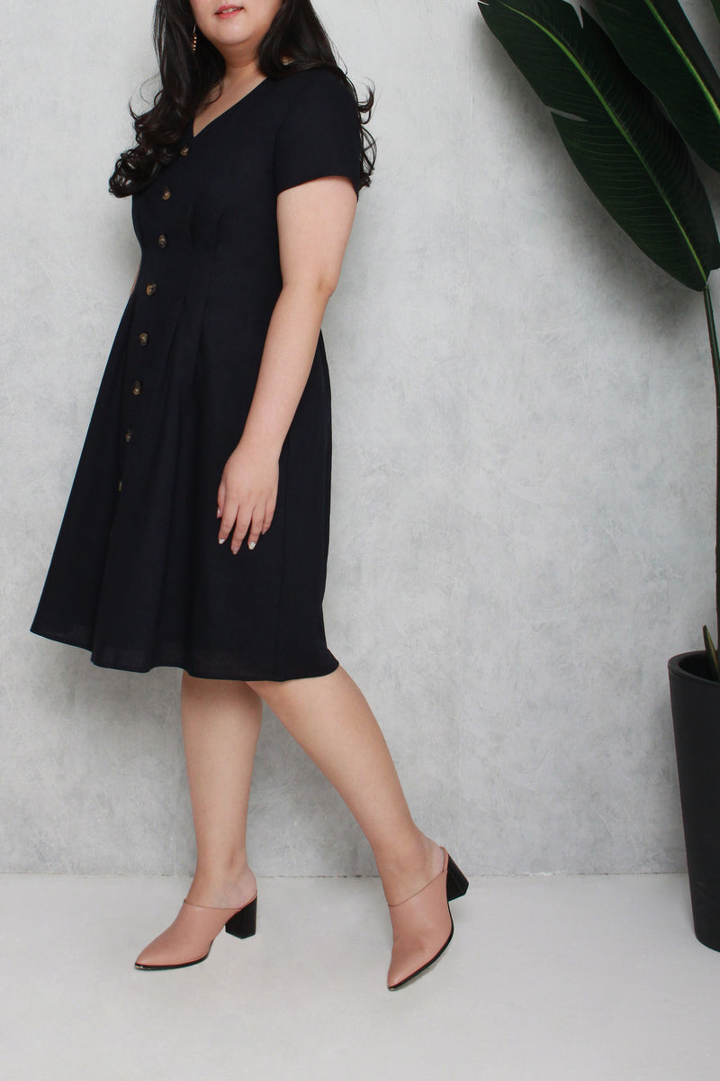 Tortoise Shell Button Dress (Navy), Dress - 1214 Alley