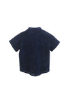 (BOY) Mandarin Collar with Wooden Button Shirt  (Navy Crochet)