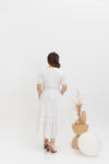 Embroidered Smocked Back Midi Dress (White)