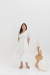 Embroidered Smocked Back Midi Dress (White)