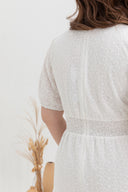 Embroidered Smocked Back Midi Dress (White)