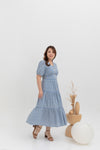 Embroidered Smocked Back Midi Dress (Sky Blue)